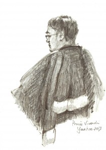 Maître Frédérik-Karel Canoy, l'avocat qui a déposé la première plainte contre Vivendi et ses dirigeants. Dessin ©Yanhoc